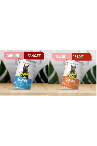 King KKing Sos İçerisinde Et Parçacıklı Tavuklu ve Somonlu Kedi Konservesi 400 Gr*24 Adet ürün görseli 1