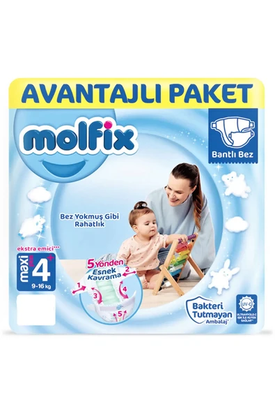 Molfix Bebek Bezi 4+ Beden Maxi Plus 9-16 Kg 52li Fırsat Paketi ürün görseli 1