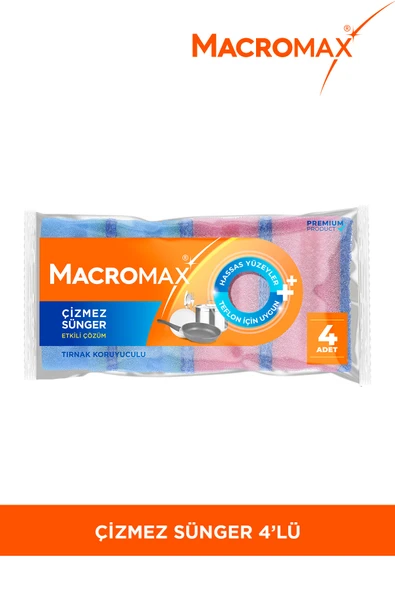 MACRO MAX Tırnak Koruyuculu Çizmez Bulaşık Süngeri 4 Adet Paket ürün görseli 1