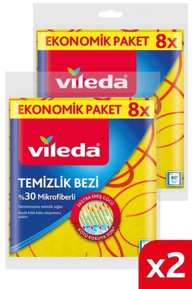 Vileda 2 Paket 8 Li 30% Mikrofiberli Mutfak Bezi ürün görseli 1