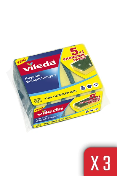 Vileda 3 Paket 5 li Yeşil Klasik Düz Sünger ürün görseli 1