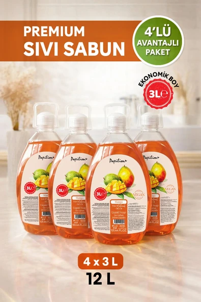Papilion Mango Kokulu Sıvı Sabun 3000 ml x4 Ekonomik Paket ürün görseli 1