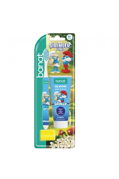 Banat Şirinler Smurfs Lisanslı Ağız Bakım Seti (Diş Macunu 25 ml + Diş Fırçası + Kep) ürün görseli 1