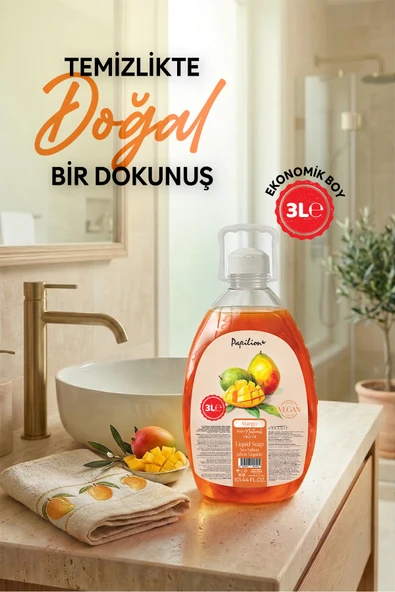 Papilion Mango Kokulu Sıvı El sabunu 3000 ml Nemlendirici Büyük Boy pH Dengeli Tüm Cilt Tipleri İçin ürün görseli 1