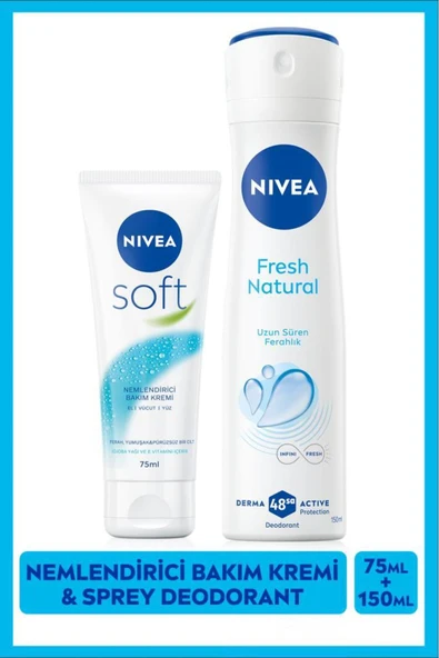 NIVEA Soft Nemlendirici Bakım Kremi 75ml Ve Kadın Sprey Deodorant Fresh Natural 150ml, Ter Kokusu Karşıt ürün görseli 1