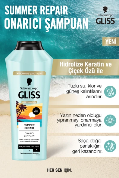 Gliss Summer Repair Onarıcı Şampuan Çok Yıpranmış Kuru Saçlar İçin 400 ml ürün görseli 1