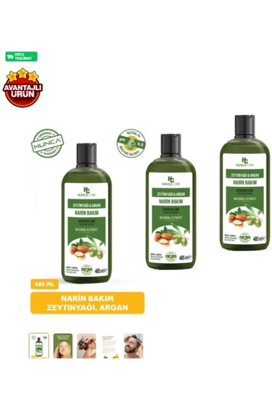 Hunca Zeytinyağı & Argan Özlü Şampuan, Saç Dökülmesine Karşı Yardımcı 485 ml 3 lü Set ürün görseli 1