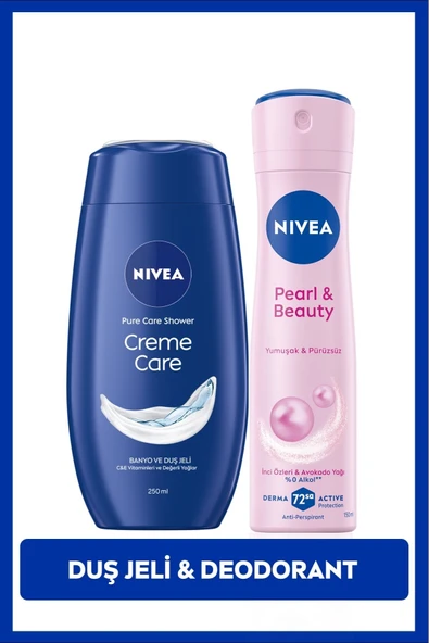 NIVEA Creme Care Nemlendirici Duş Jeli 250ml ve Sprey Deodorant Pearl&Beauty 150ml,72 Saat Anti-perspirant ürün görseli 1