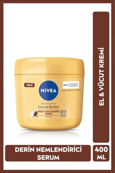 NIVEA Hand and Body Cream Cocoa Butter 400 Ml, Moisturizing Serum, Cocoa Butter Vitamin E ürün görseli 1