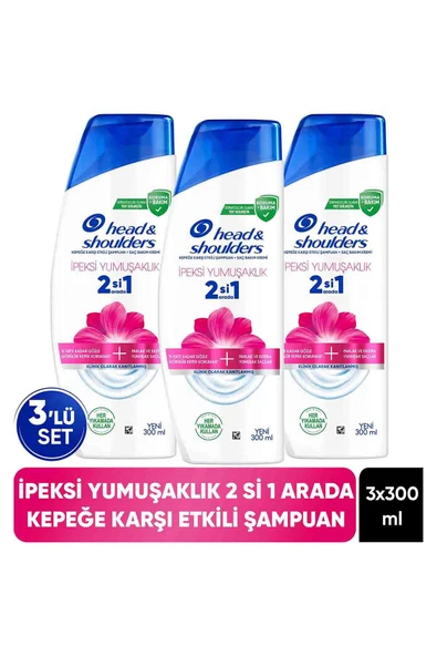 Head & Shoulders 2'si 1 Arada İpeksi Yumuşaklık Kepek Karşıtı Şampuan 300ml x 3 Adet ürün görseli 1