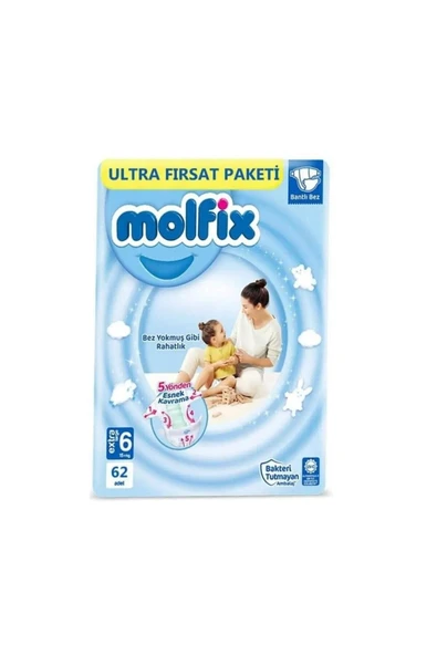 Molfix Bebek Bezi 6 Beden Ultra Fırsat Paketi 62 Adet ürün görseli 1