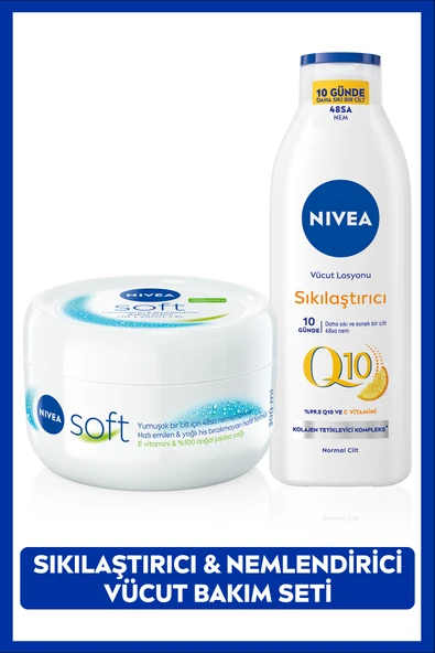 NIVEA Q10 Sıkılaştırıcı C Vitamini Vücut Bakım Losyonu 250ml ve Soft Nemlendirici Krem 300ml, Esnek Cilt ürün görseli 1