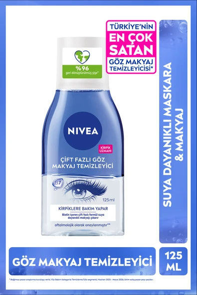 NIVEA Çift Fazlı Göz Makyaj Temizleyici 125 ml,Biotin,Kirpik Bakımı,Suya Dayanıklı Maskara ve Makyaj ürün görseli 1