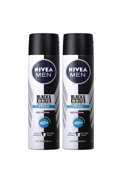 NIVEA Men Invisible Black White Fresh Erkek Deodorant Sprey 150 ml 2 Li ürün görseli 1