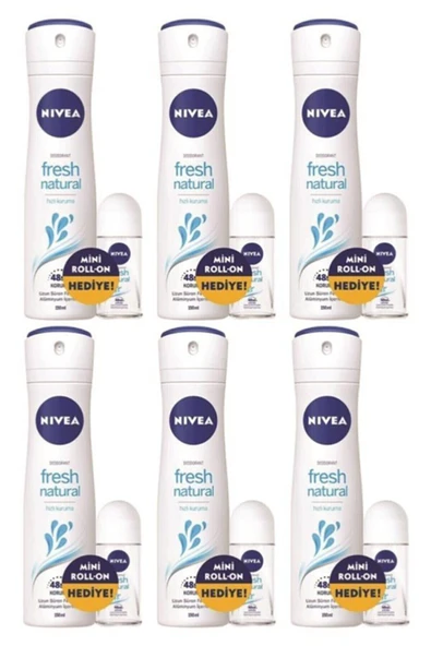 NIVEA Kadın Deodorant Fresh Natural 150 ml + Roll On 25 ml X6 ürün görseli 1