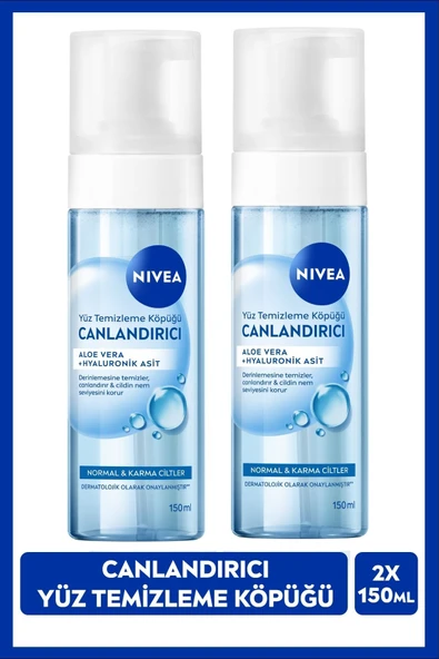 NIVEA Canlandırıcı Yüz Temizleme Köpüğü 150ml, Karma Normal Cilt, Aloe Vera, Hyaluronik Asit, X2 Adet ürün görseli 1