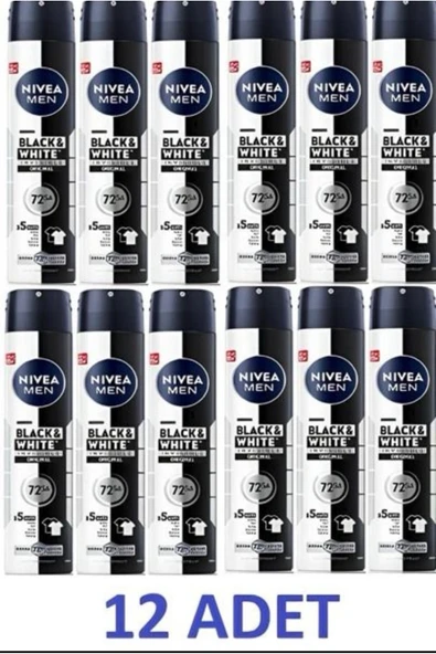 NIVEA Men Erkek Sprey Deodorant Black White Invısıble Original 200 ml X 12 ürün görseli 1