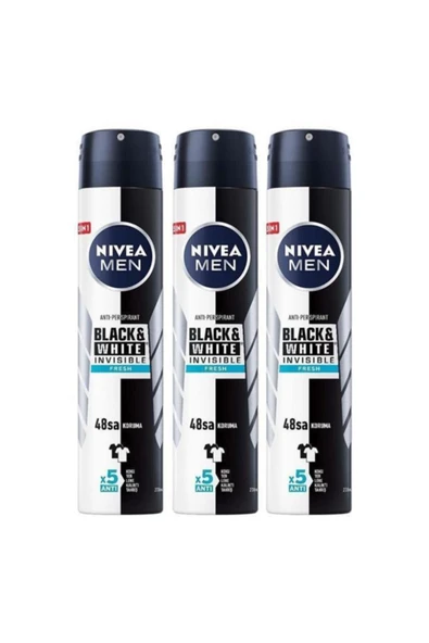 NIVEA Men Deodorant Black & White Invisible Fresh 150 Ml 3 Ad. ürün görseli 1