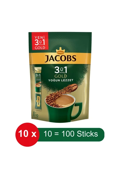 Jacobs 3 Ü 1 Arada Gold Yoğun Lezzet Hazır Kahve – 10 Lu Paket X 10 Paket ürün görseli 1
