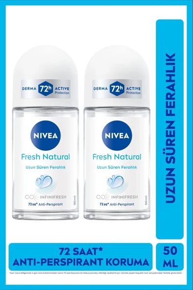 NIVEA Kadın Roll-on Deodorant Fresh Natural 50ml, 72 Saat Anti-Perspirant Ter Koruması, Alkolsüz, X2 Adet ürün görseli 1