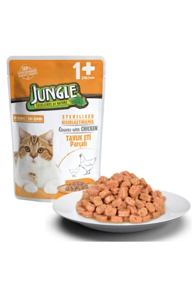 Jungle Pouch Kısır Kediler Için Tavuklu Jöleli Yaş Mama 100gr 1 Adet ürün görseli 1