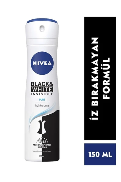 NIVEA Invisible Black & White Pure Kadın Deodorant 150ml ürün görseli 1