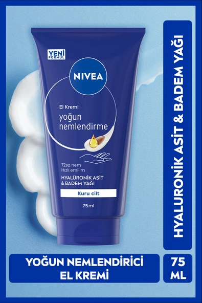 NIVEA Yoğun Nemlendirici El Bakım Kremi 75ml, Kuru Ciltler,Hyaluronik Asit, Badem Yağı ürün görseli 1