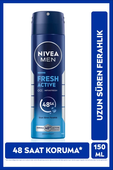 NIVEA MEN Erkek Sprey Deodorant Fresh Active 150ml, Ter Kokusuna Karşı 48 Saat Koruma, Aluminyum İçermez ürün görseli 1