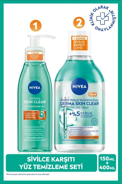 NIVEA Derma Skin Clear Karşıtı Yüz Temizleme Jeli 150ml Ve Micellar Makyaj Temizleme Suyu 400ml ürün görseli 1