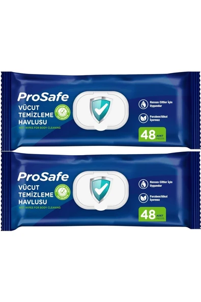 PROSAFE Hasta Vücut Temizleme Islak Mendil Havlu 48 Yaprak XL (2 Li Set) Plastik Kapak ürün görseli 1