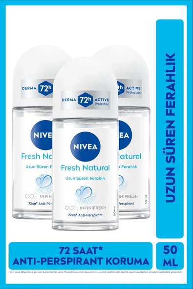 NIVEA Kadın Roll-on Deodorant Fresh Natural 50ml, 72 Saat Anti-Perspirant Ter Koruması, Alkolsüz, X3 Adet ürün görseli 1