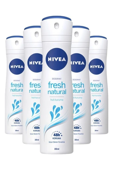 NIVEA Fresh Natural Kadın Sprey Deodorant 5 x 150 ML ürün görseli 1