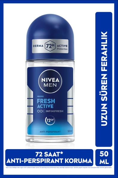 NIVEA MEN Erkek Roll-on Deodorant Fresh Active 50ml, 72 Saat Ter Koruması, Alkol İçermez, Ferahlık ürün görseli 1