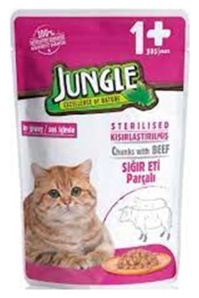 Jungle Pouch Sığır Eti Parçalı Kısırlaştırılmış Kedi Konservesi 100GR ürün görseli 1