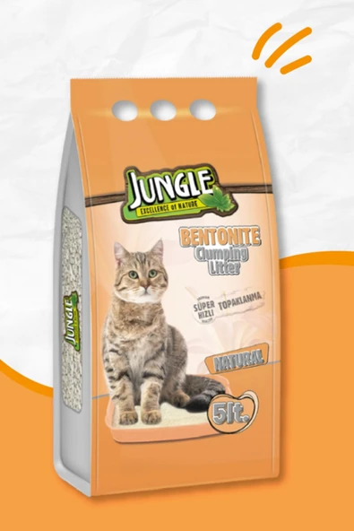 Jungle Bentonit Natural 5 Lt Kedi Kumu %100 Doğal Yeni Koruyucu Ambalajda Bentonite Clumping ürün görseli 1
