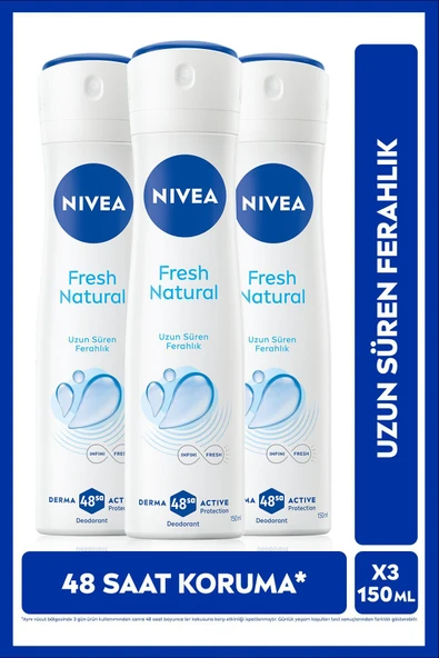 NIVEA Kadın Sprey Deodorant Fresh Natural 150ml, Ter Kokusuna Karşı 72 Saat Koruma, Alüminyumsuz, X3 Adet ürün görseli 1