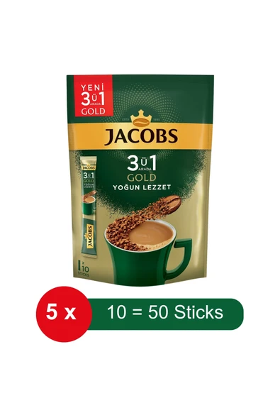 Jacobs 3 Ü 1 Arada Gold Yoğun Lezzet Hazır Kahve – 10 Lu Paket X 5 Paket ürün görseli 1