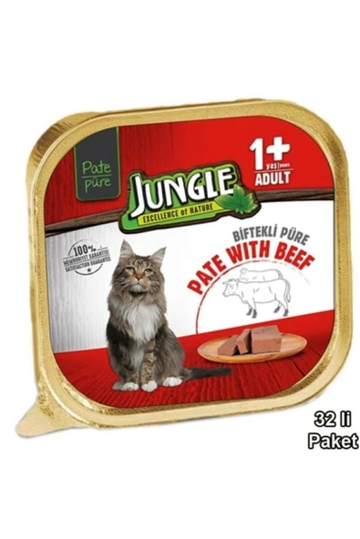Jungle Kedi 32 ad. 100g Dana Etli Ezme/Pate Mama Skt: 07/2025 ürün görseli 1
