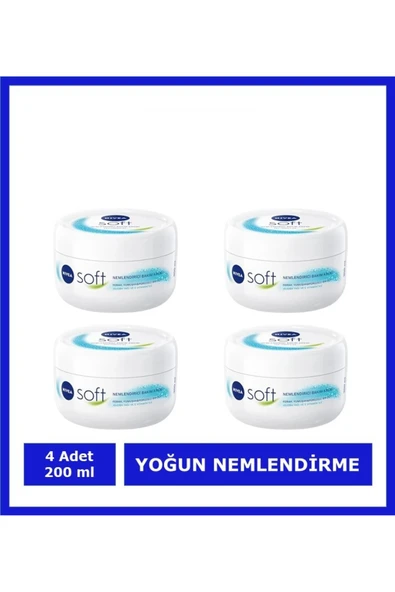 NIVEA Nemlendirici Soft Bakım Kremi , El Yüz Vücut, Besleyici, Jojoba Yağı, E Vitamini 200 ml * 4 ADET ürün görseli 1