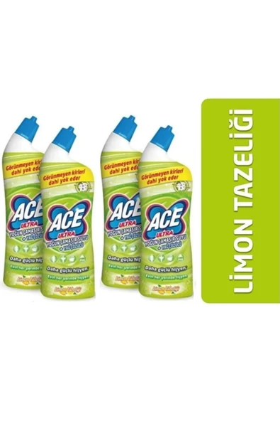 ACE Ultra Power Jel Kıvamlı Çamaşır Suyu Limon Tazeliği 750 ml X4 Adet ürün görseli 1