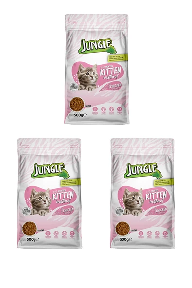 Jungle 500 GR KURU KEDİ MAMASI YAVRU TAVUKLU 3'LÜ ürün görseli 1