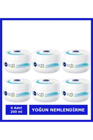 NIVEA Nemlendirici Soft Bakım Kremi , El Yüz Vücut, Besleyici, Jojoba Yağı, E Vitamini 200 ml * 6 ADET ürün görseli 1