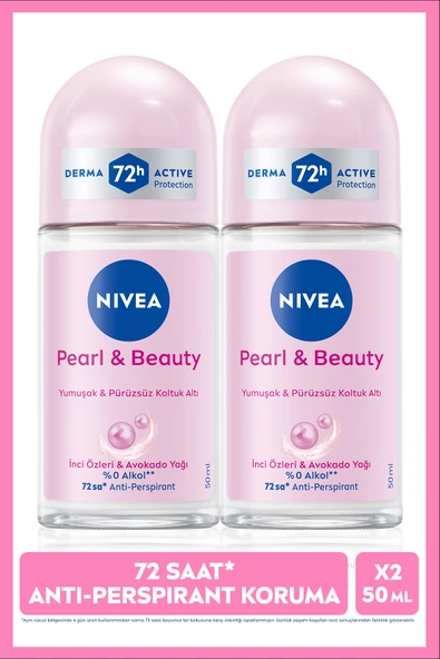 NIVEA Kadın Roll-on Deodorant Pearl&Beauty 50ml, 72 Saat Anti Perspirant, X2 Adet, Avantajlı Paket ürün görseli 1