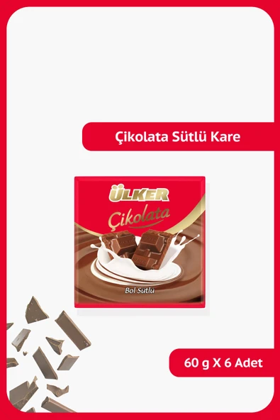 Ülker Bol Sütlü Kare Çikolata - 60 gram - 6 Adet ürün görseli 1