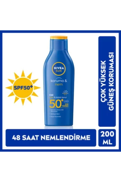 NIVEA Sun SPF50+ Güneş Koruyucu & 48 Nemlendirici Güneş Losyonu 200 ml ürün görseli 1