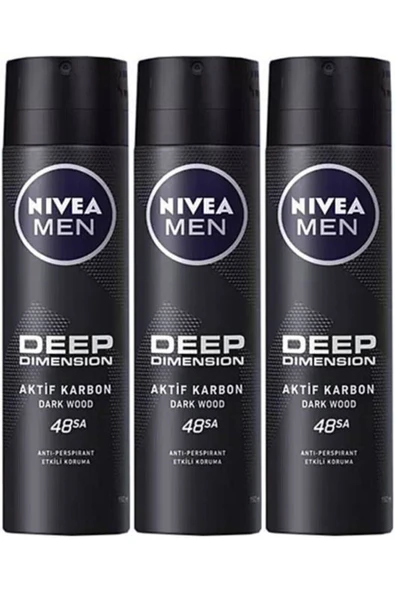 NIVEA Men Deep Dimension Aktif Karbon Dark Wood Erkek Deodorant 150 ml X3 ürün görseli 1