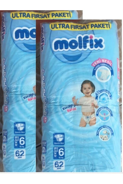 Molfix Bebek Bezi 6 Beden Ultra Fırsat Paketi 62 Adet X 2Lİ TOPLAM 124 ADET ürün görseli 1