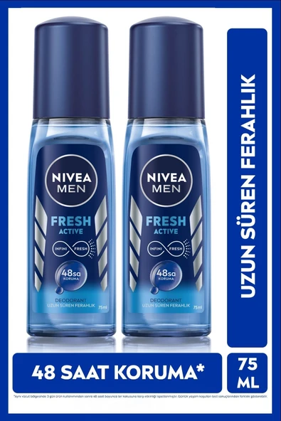 NIVEA MEN Erkek Pump Sprey Deodorant Fresh Active 75ml, 48 Saat Ter Koruması, Uzun Süren Ferahlık, X2 Adet ürün görseli 1