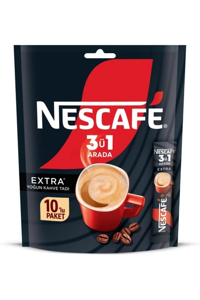 Nescafe 3ü1 Arada Extra Yoğun Kahve Tadı Granül Kahve 10'lu Paket ürün görseli 1