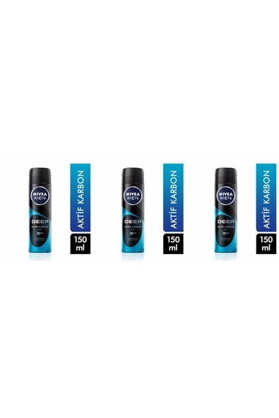 NIVEA Deodorant 150 ml Erkek Deep Beat Aktif Karbon 3 Adet ürün görseli 1